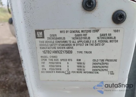 2002 GMC Sierra 1500 Standard z USA, uszkodzony, nr VIN 1GTEC14WX2Z175839